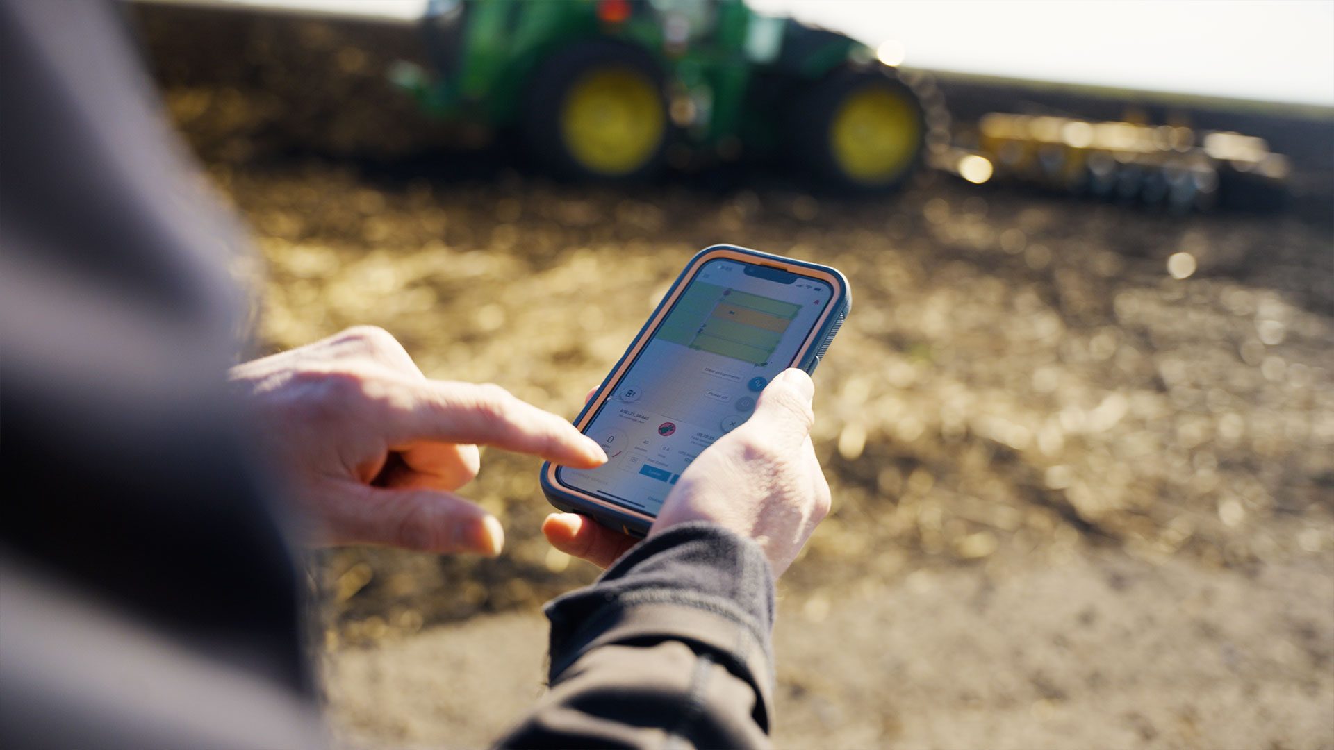 Digital precision agriculture interface showing machine data and field operations for autonomous farming equipment